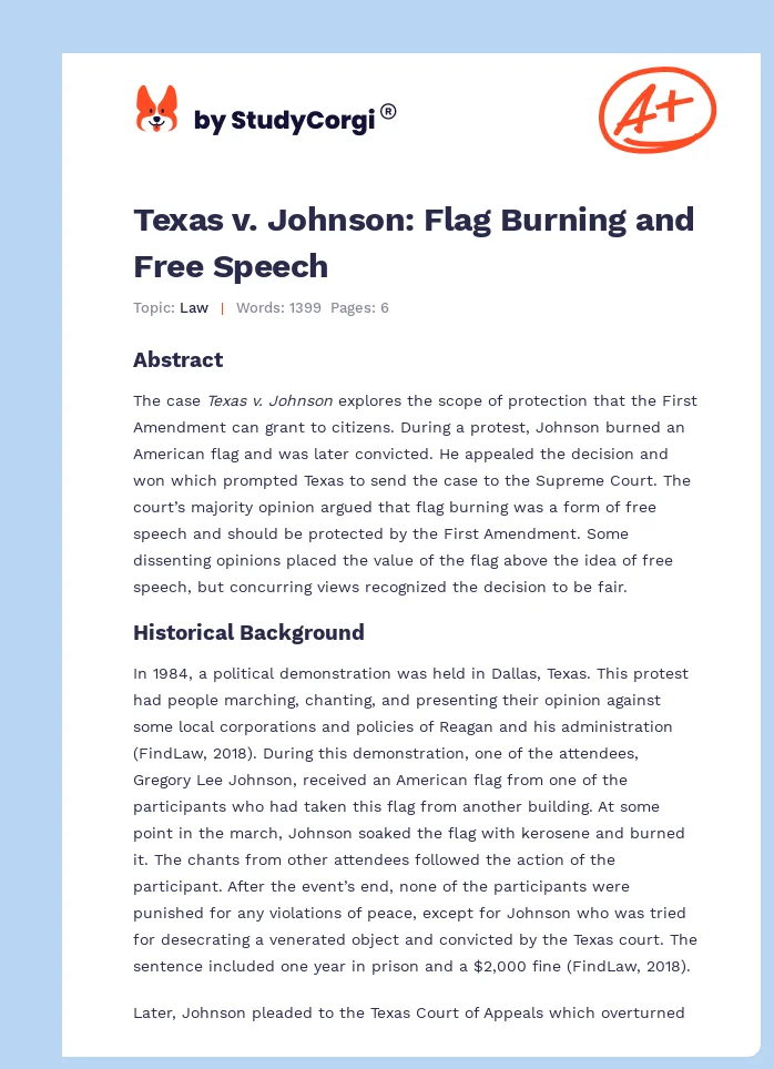 Texas v. Johnson: Flag Burning and Free Speech. Page 1