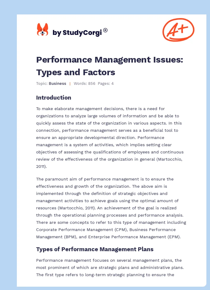 Performance Management Issues: Types and Factors. Page 1