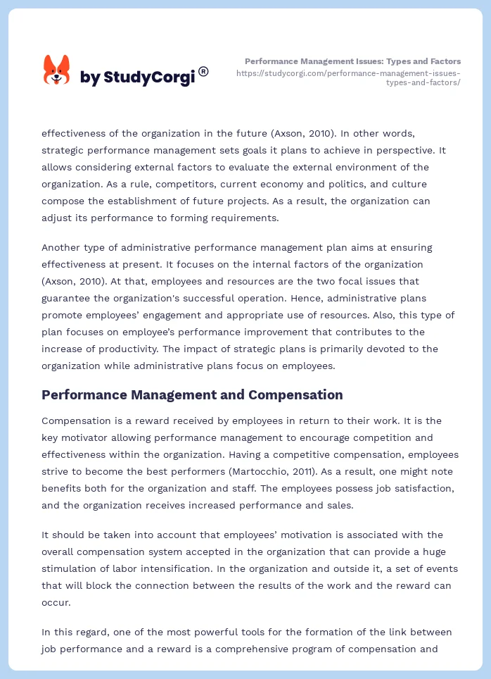 Performance Management Issues: Types and Factors. Page 2