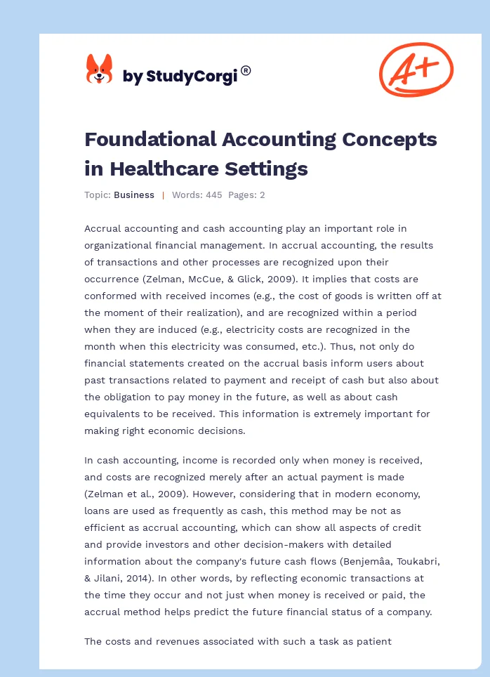 Foundational Accounting Concepts in Healthcare Settings. Page 1