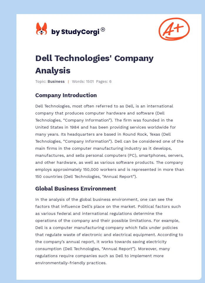 Dell Technologies' Company Analysis. Page 1