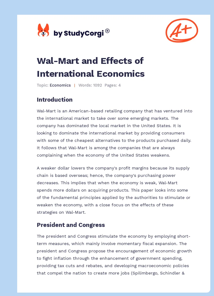 Wal-Mart and Effects of International Economics. Page 1