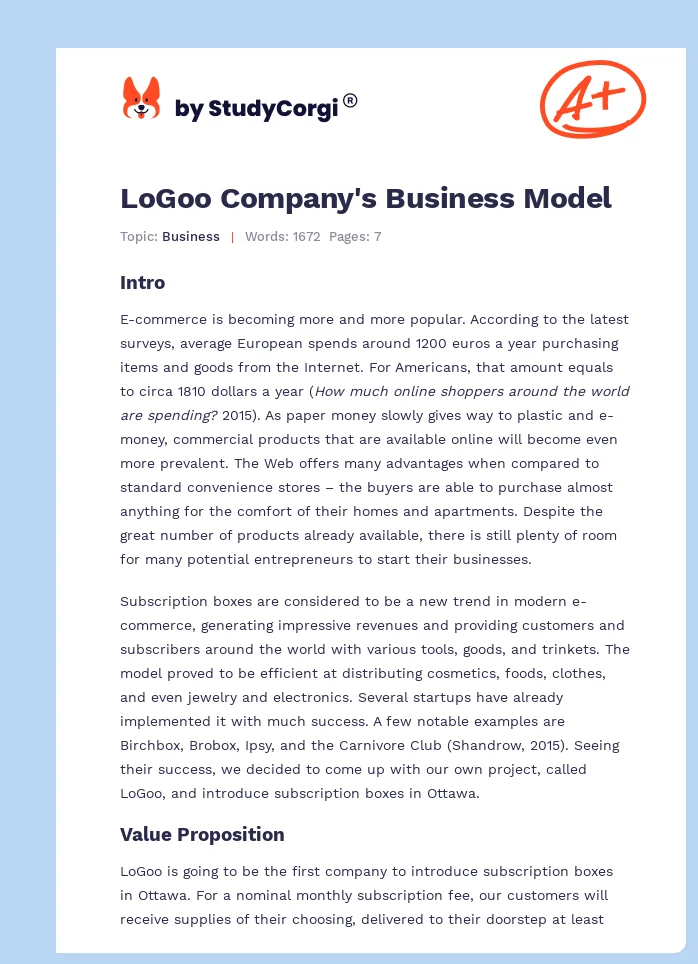 LoGoo Company's Business Model. Page 1