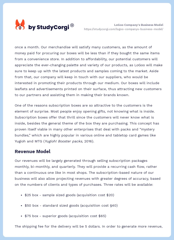 LoGoo Company's Business Model. Page 2