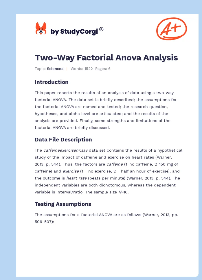 Two-Way Factorial Anova Analysis. Page 1