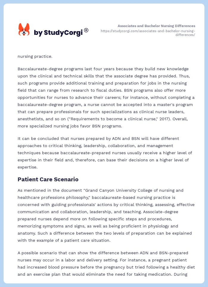 Associates and Bachelor Nursing Differences. Page 2