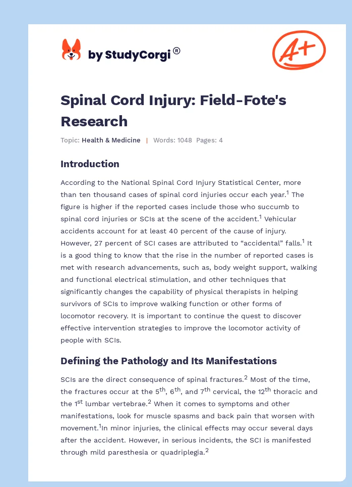 Spinal Cord Injury: Field-Fote's Research. Page 1