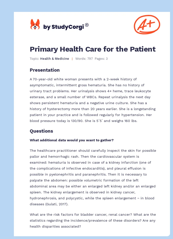 Primary Health Care for the Patient. Page 1