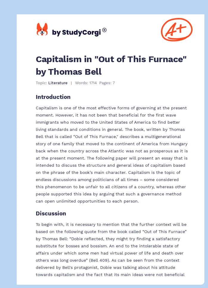 Capitalism in "Out of This Furnace" by Thomas Bell. Page 1