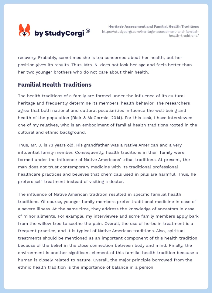 Heritage Assessment and Familial Health Traditions. Page 2