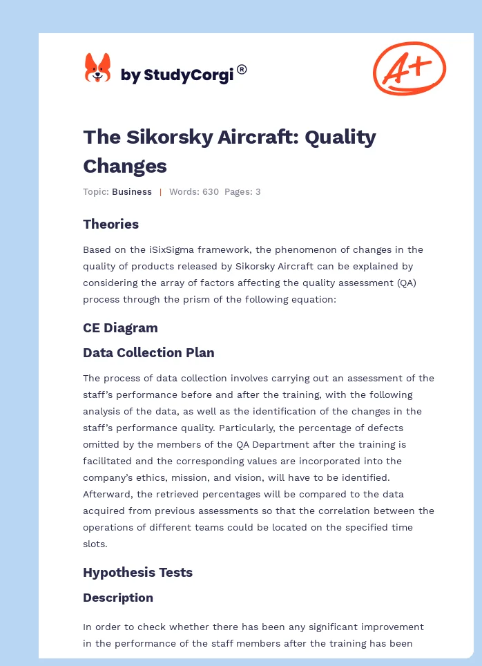 The Sikorsky Aircraft: Quality Changes. Page 1