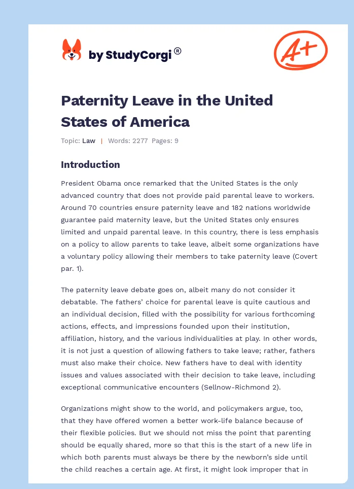 Paternity Leave in the United States of America. Page 1