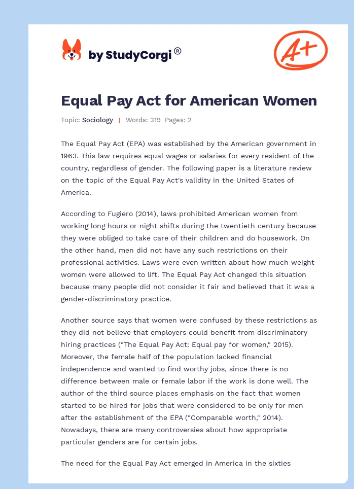 Equal Pay Act for American Women. Page 1