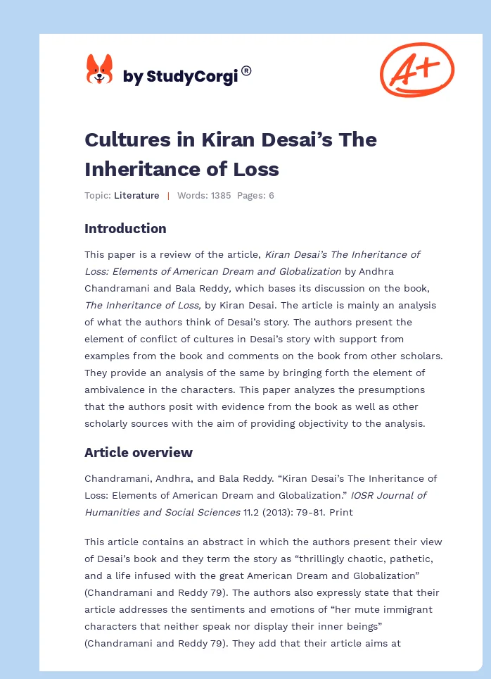 Cultures in Kiran Desai’s The Inheritance of Loss. Page 1