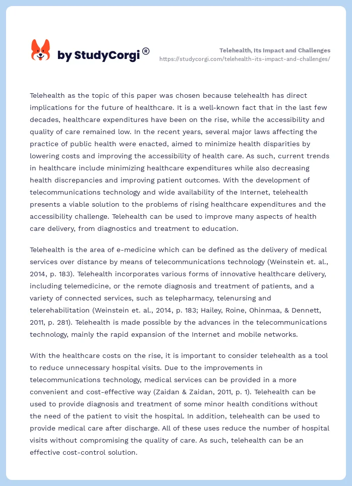 Telehealth, Its Impact and Challenges. Page 2