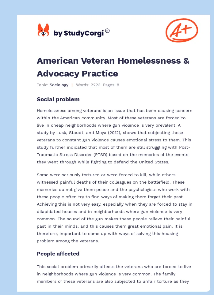 American Veteran Homelessness & Advocacy Practice. Page 1