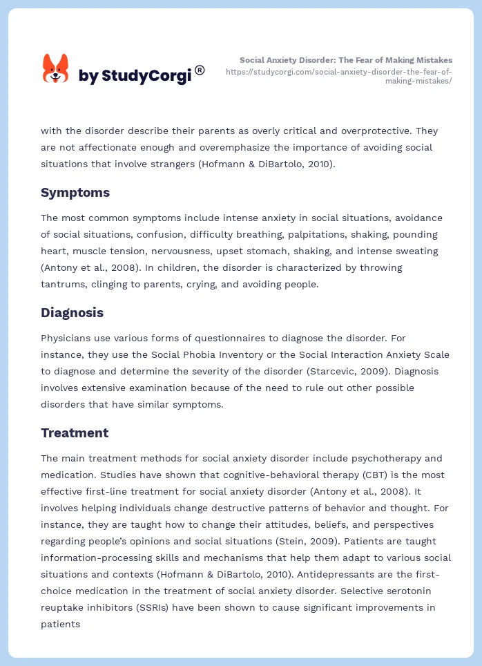 Social Anxiety Disorder: The Fear of Making Mistakes. Page 2