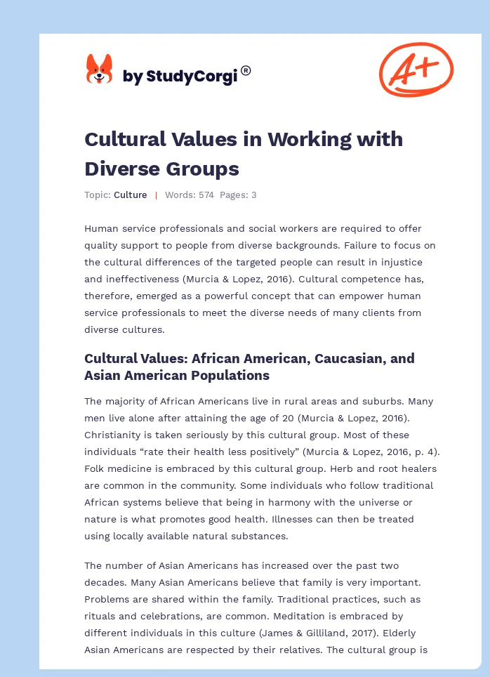 Cultural Values in Working with Diverse Groups. Page 1