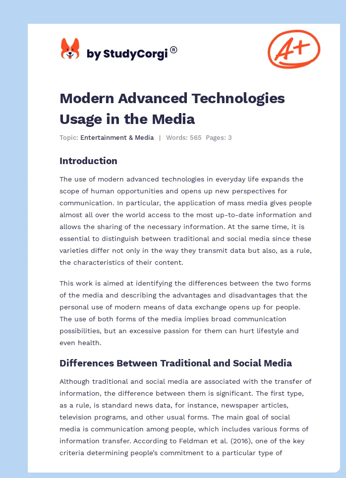 Modern Advanced Technologies Usage in the Media. Page 1