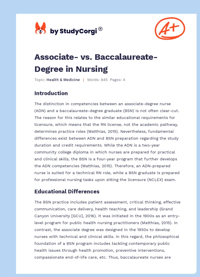 Associate- vs. Baccalaureate-Degree in Nursing. Page 1