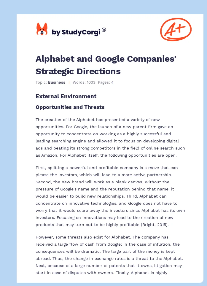 Alphabet and Google Companies' Strategic Directions. Page 1