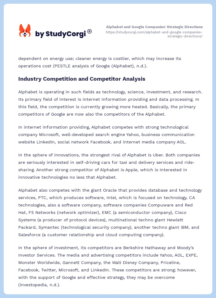 Alphabet and Google Companies' Strategic Directions. Page 2