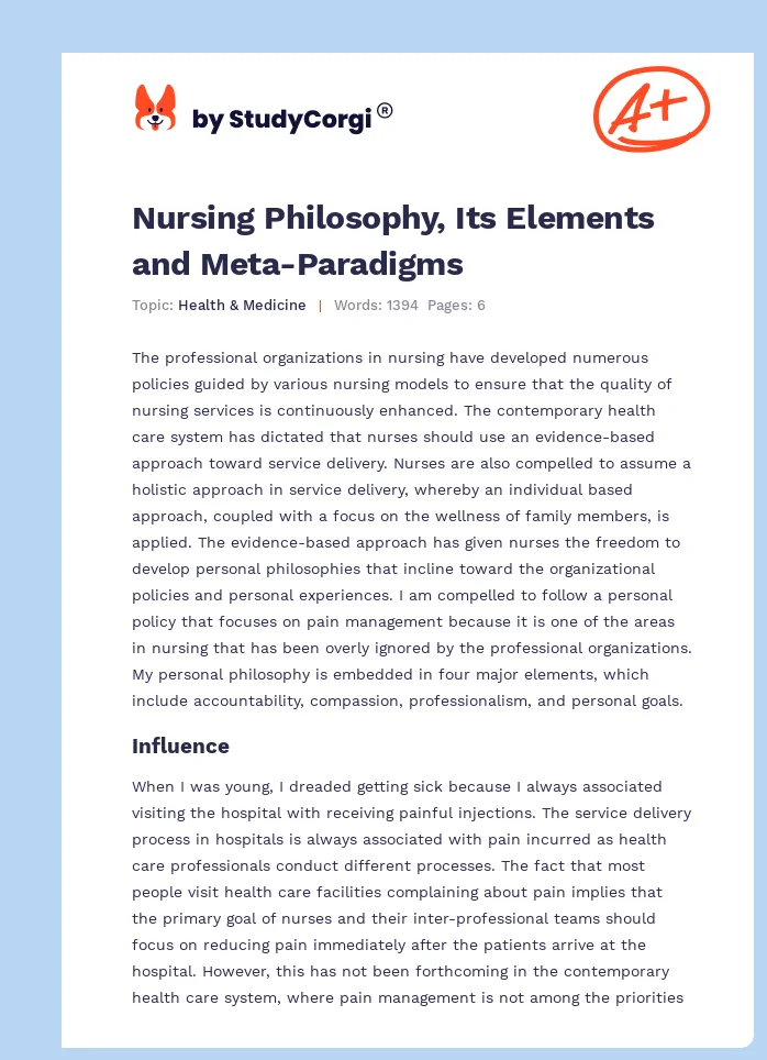 Nursing Philosophy, Its Elements and Meta-Paradigms. Page 1
