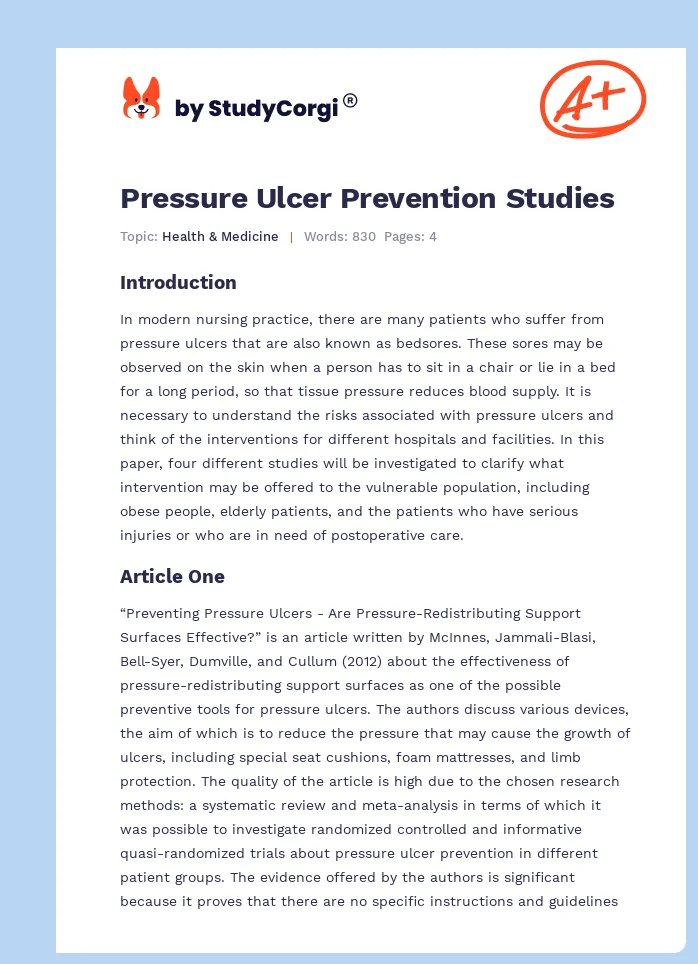 Pressure Ulcer Prevention Studies. Page 1