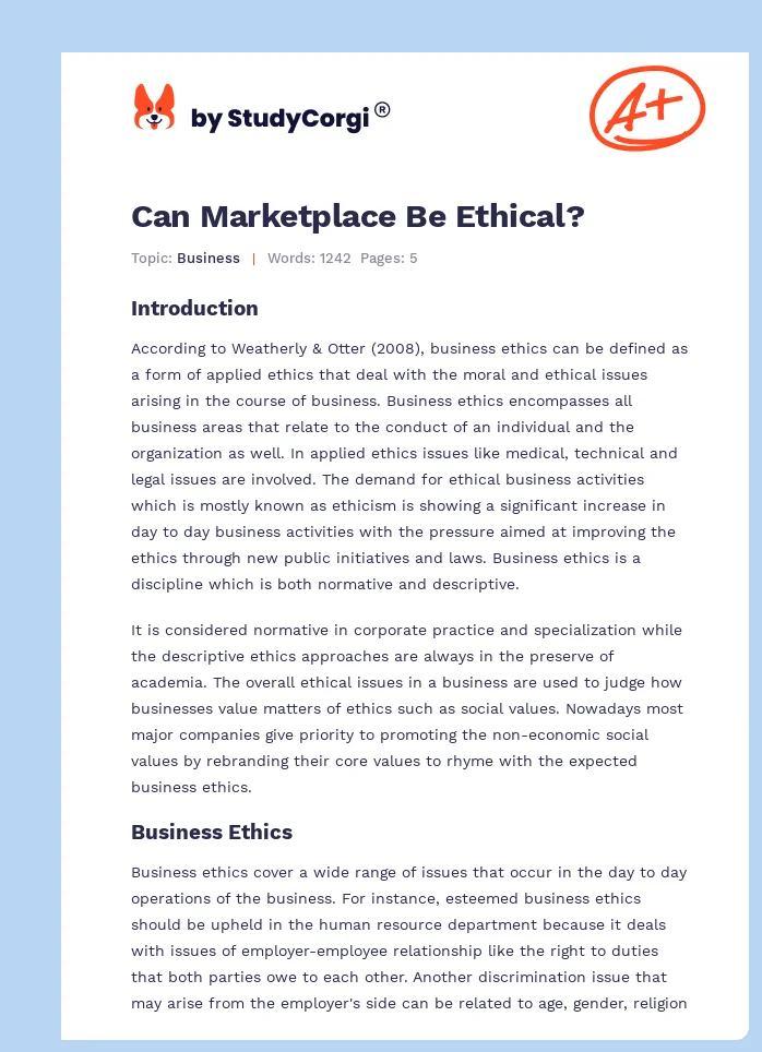 Can Marketplace Be Ethical?. Page 1