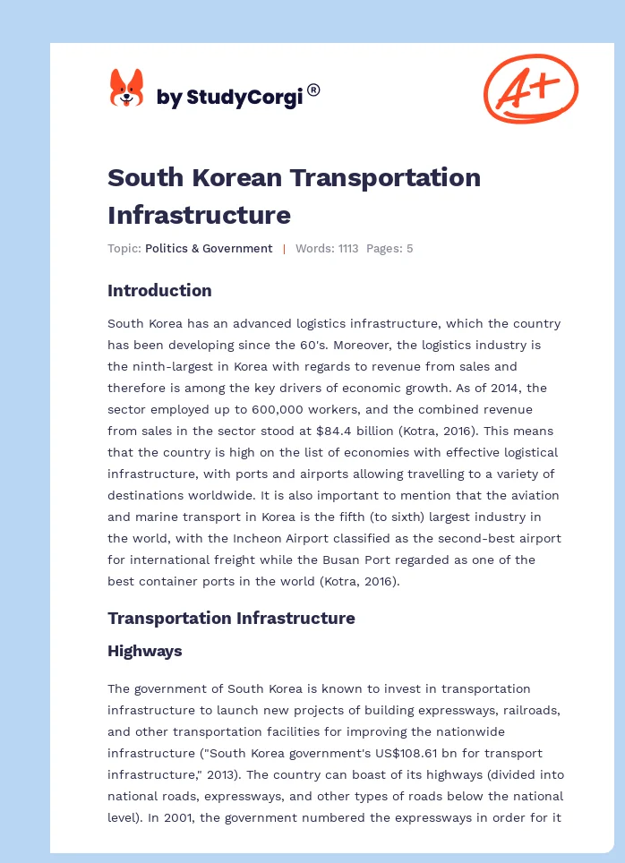 South Korean Transportation Infrastructure. Page 1