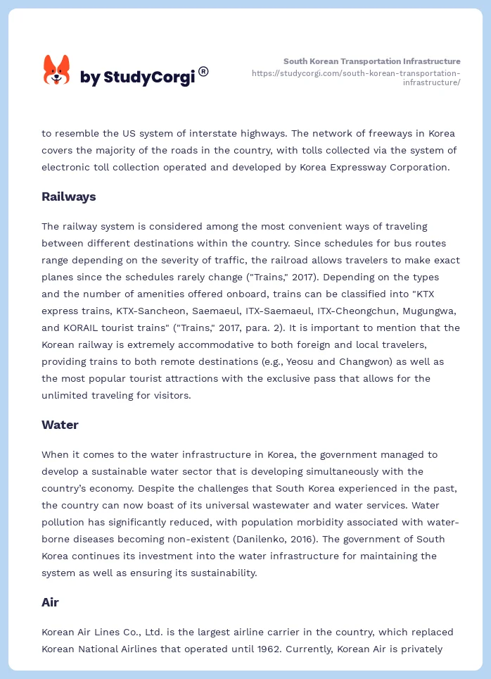 South Korean Transportation Infrastructure. Page 2
