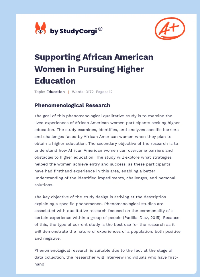 Supporting African American Women in Pursuing Higher Education. Page 1