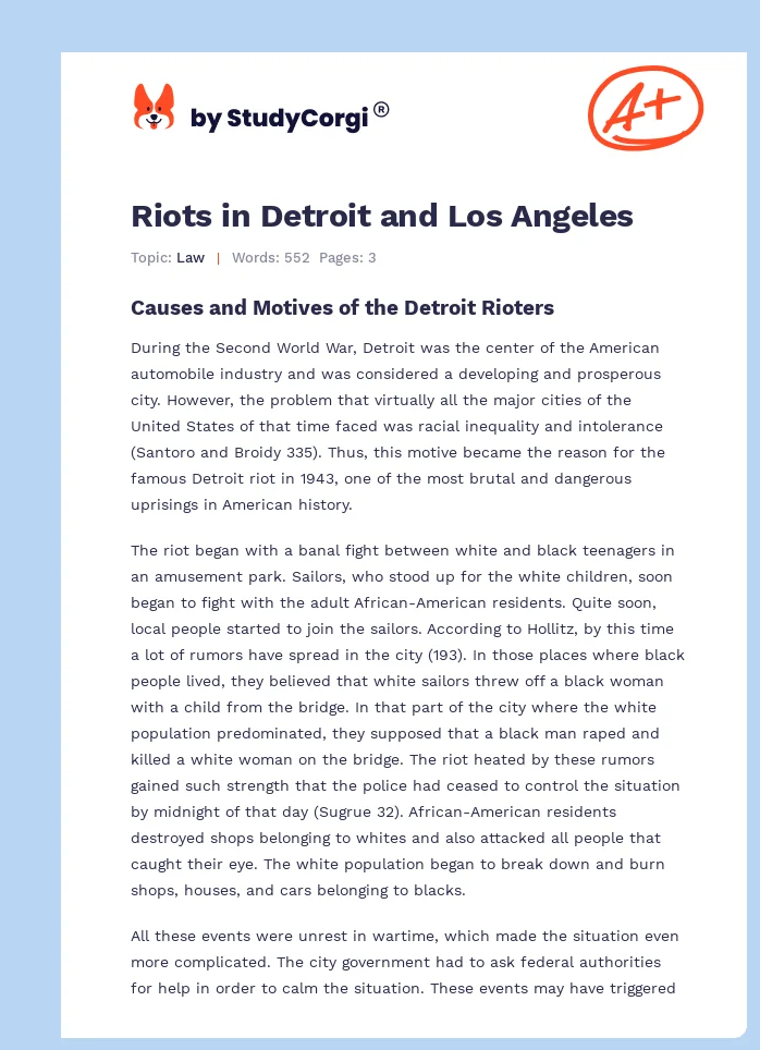 Riots in Detroit and Los Angeles. Page 1