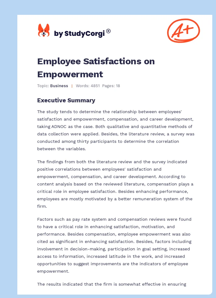 Employee Satisfactions on Empowerment. Page 1