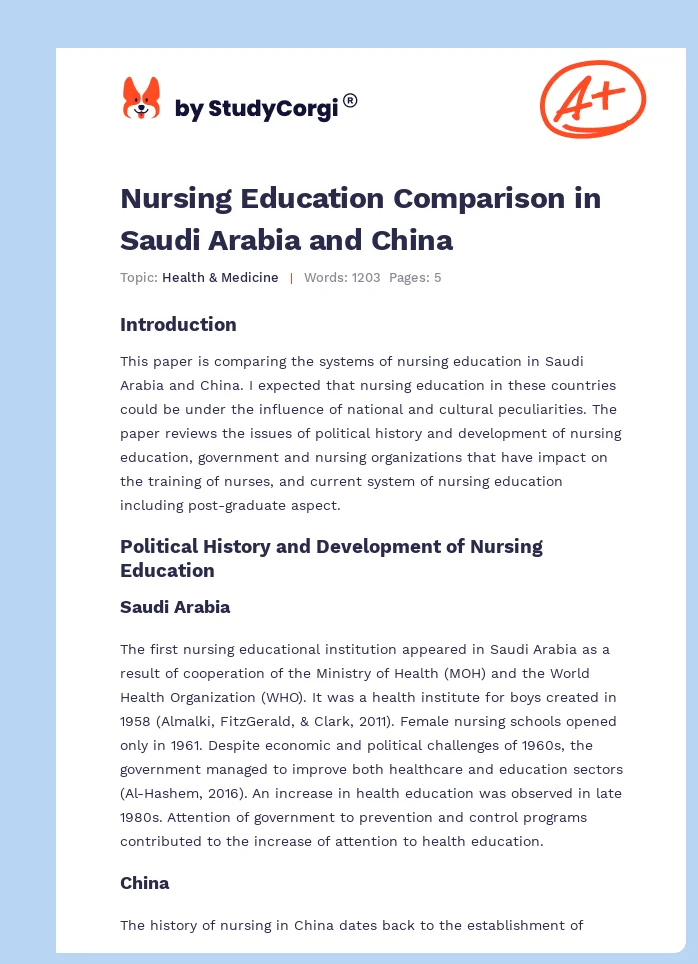 Nursing Education Comparison in Saudi Arabia and China. Page 1