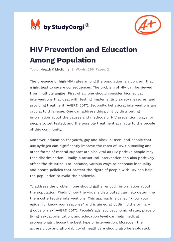 HIV Prevention and Education Among Population. Page 1