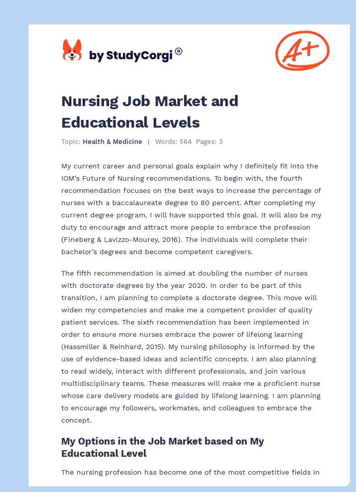 Nursing Job Market and Educational Levels. Page 1