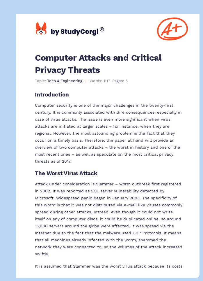 Computer Attacks and Critical Privacy Threats. Page 1