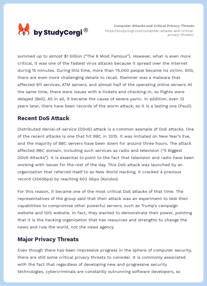 Computer Attacks and Critical Privacy Threats. Page 2