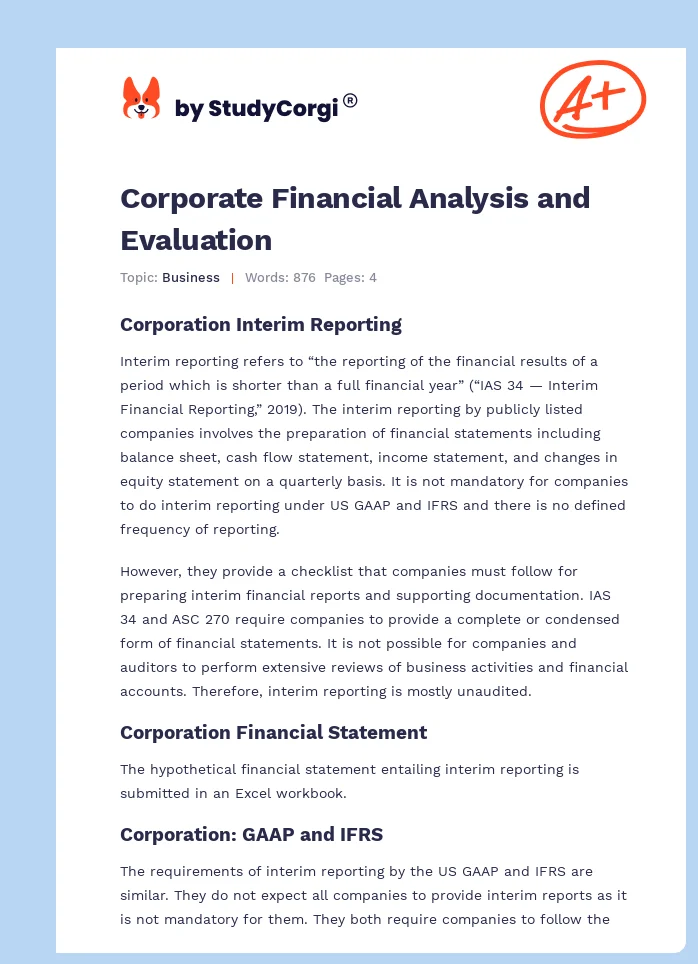 Corporate Financial Analysis and Evaluation. Page 1