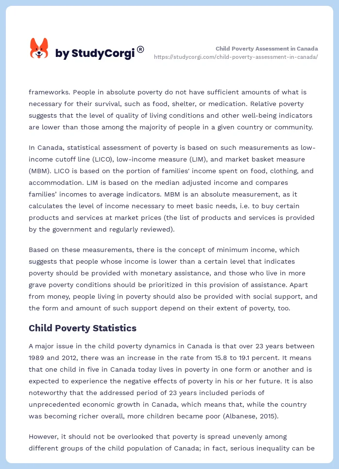 Child Poverty Assessment in Canada. Page 2