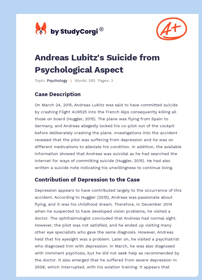 Andreas Lubitz's Suicide from Psychological Aspect. Page 1