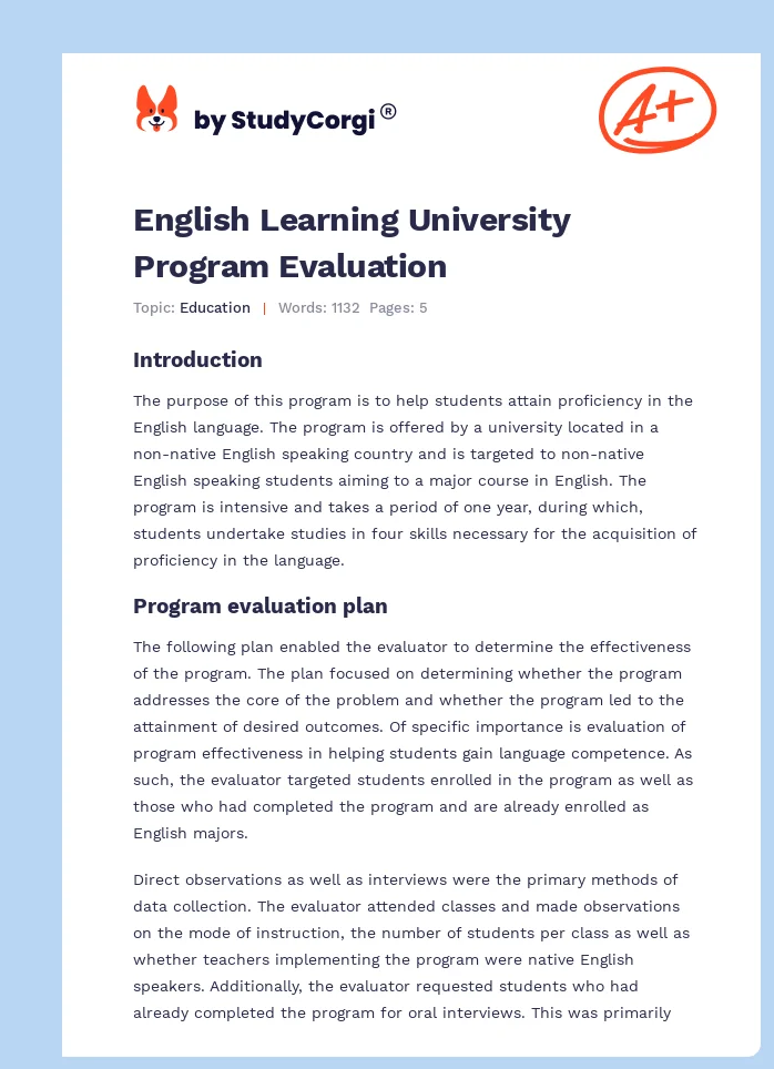 English Learning University Program Evaluation. Page 1