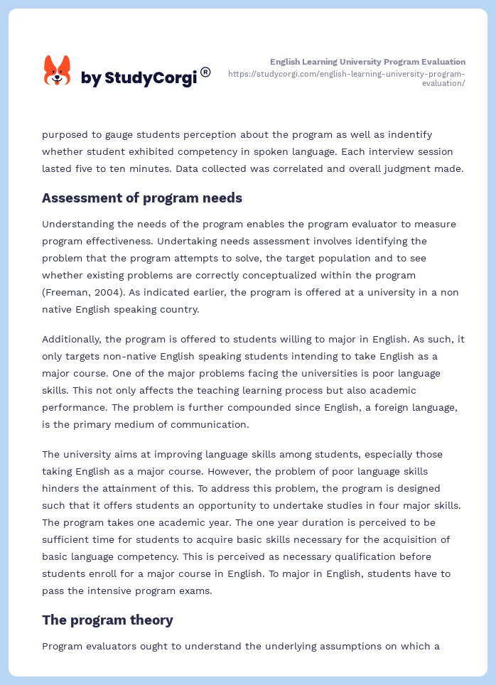 English Learning University Program Evaluation. Page 2
