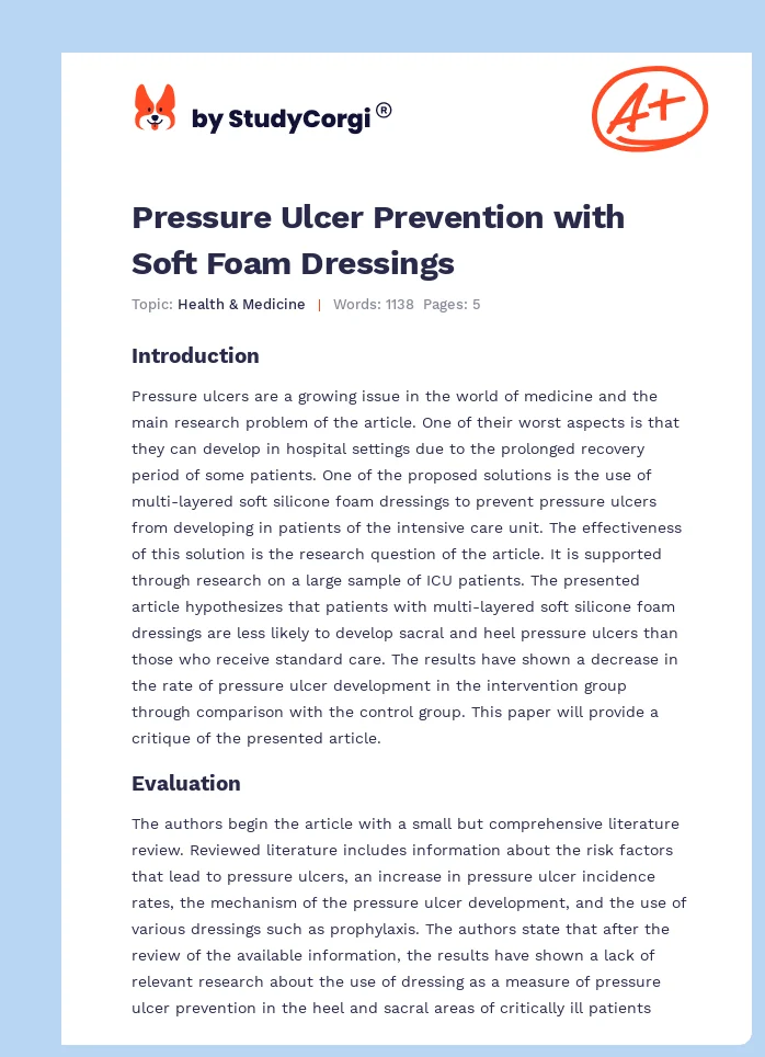 Pressure Ulcer Prevention with Soft Foam Dressings. Page 1