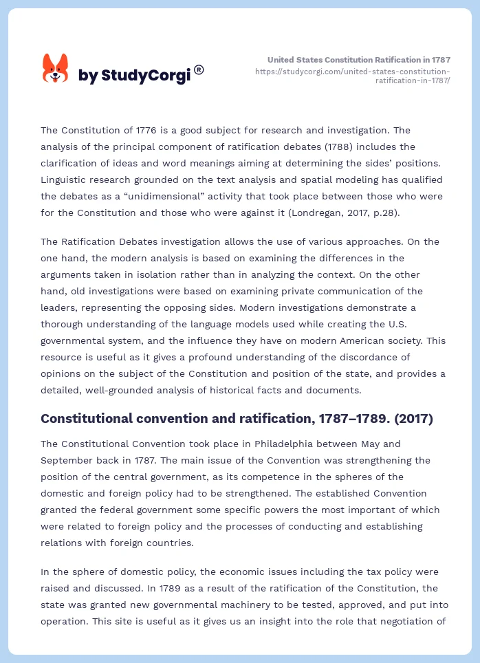 United States Constitution Ratification in 1787. Page 2