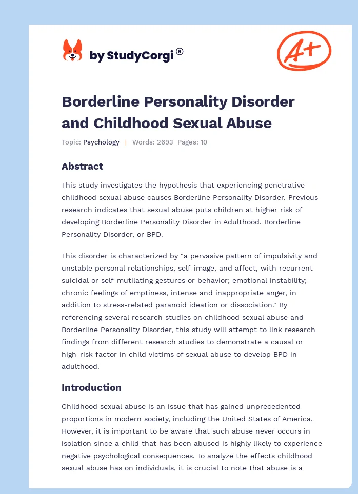 Borderline Personality Disorder and Childhood Sexual Abuse. Page 1
