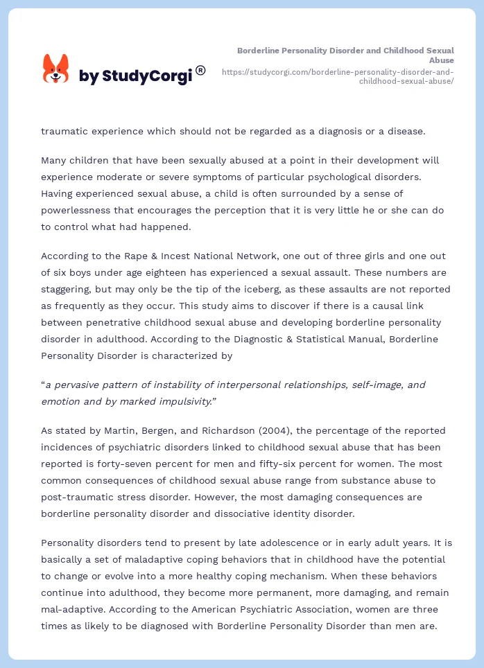 Borderline Personality Disorder and Childhood Sexual Abuse. Page 2