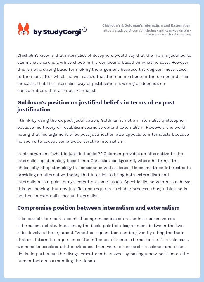 Chisholm's & Goldman's Internalism and Externalism. Page 2