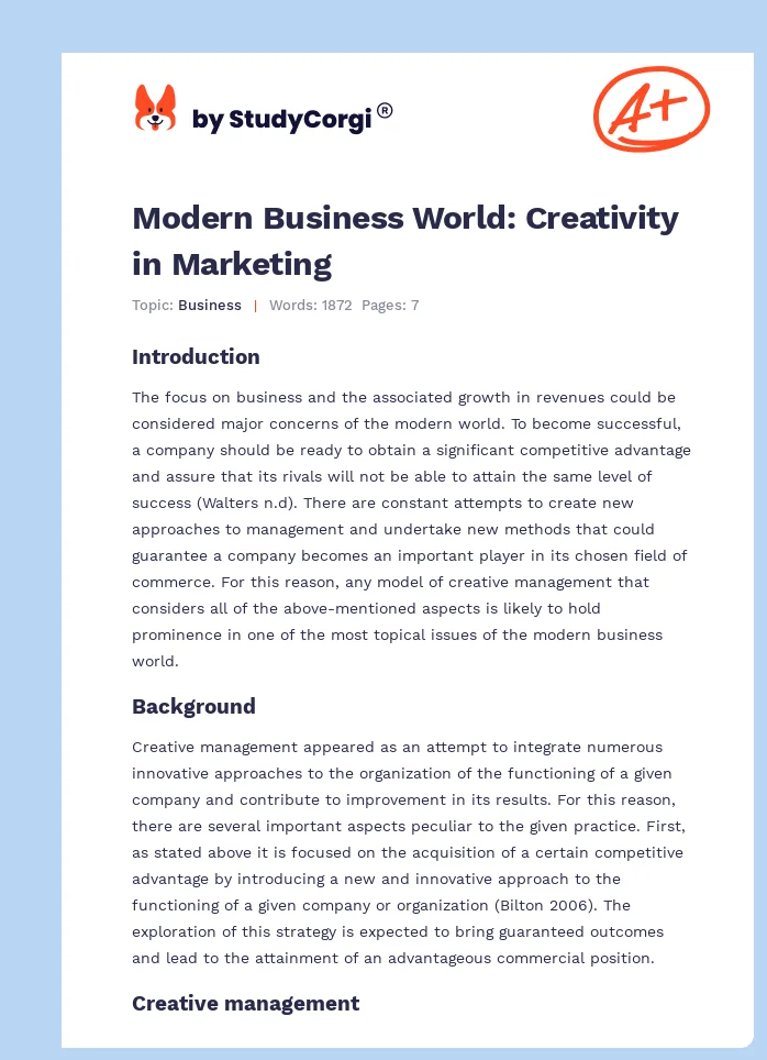 Modern Business World: Creativity in Marketing. Page 1